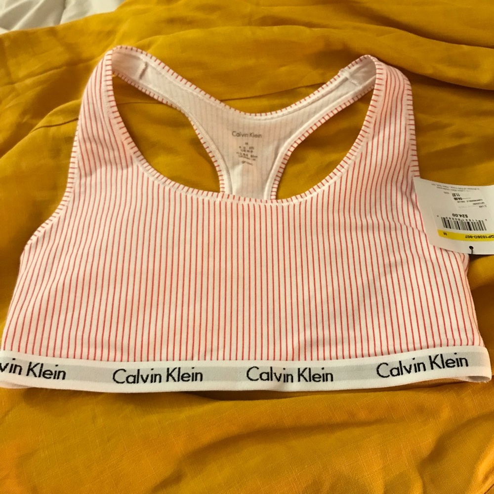 Candy stripe Calvin Klein Racerback Logo Bra+Thong